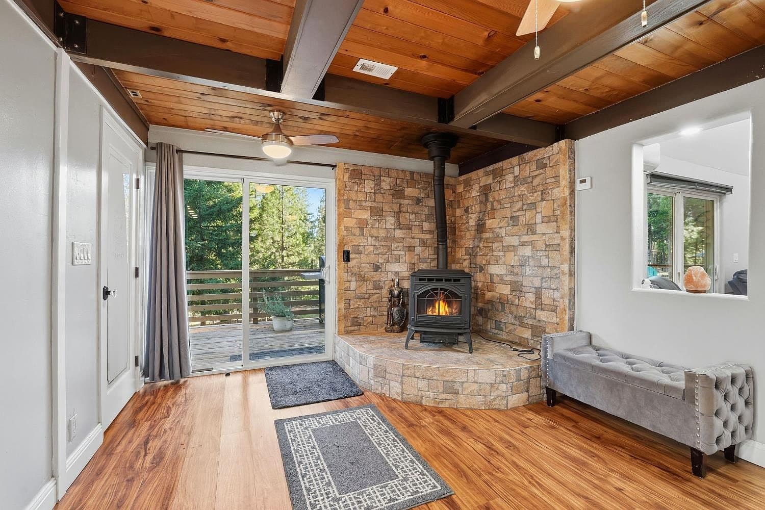 The main house living room with wood stove